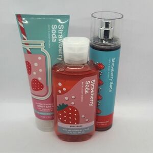 New Bath & Body Works Sale BBW Strawberry Soda 3-Piece Set Wash, Cream, Mist